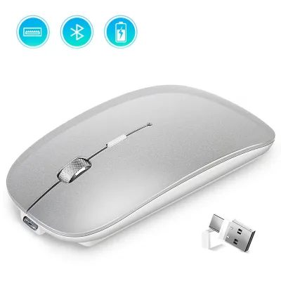 Portable Mobile 2.4G and BT Slim Silent Click Mouse Gaming and Waterproof with Two Heads Rechargeable Wireless Magic Mouse