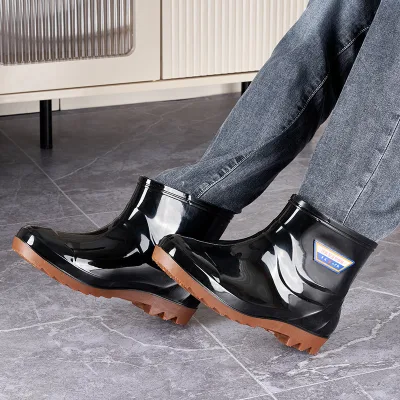 Men's Winter Comfortable Breathable Rain Boots Waterproof Plastic Short Tube Shoes with Non-slip Rubber for Kitchen Fishing Use