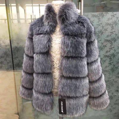 Women Coats Winter 2019 Ombre Clothing Ladies Faux Fur Coats