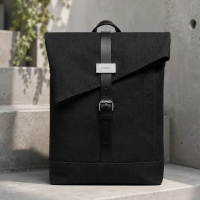 Men Canvas Backpack PU Leather Trim Travel Backpack Large Capacity Business Casual Laptop Backpack with Adjustable Shoulder Stra