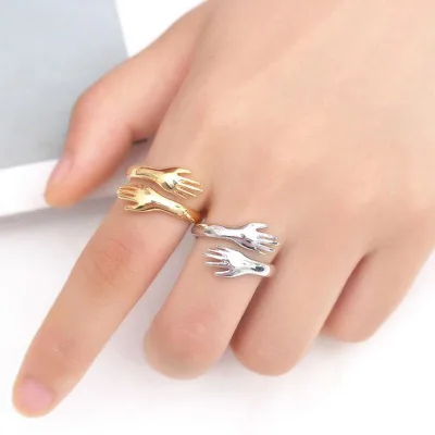 Romantic Gothic Embrace Couple's Ring Gold Plated Copper Fashion Ring for Wedding Engagement or Anniversary