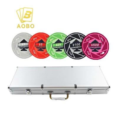 AOBO 500pc Ceramic Poker Chips Set Custom Professional Poker Chips Set with Aluminum Box for Sale