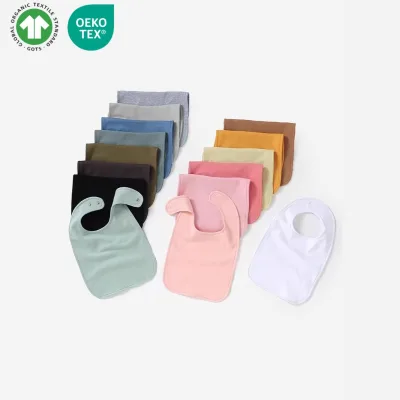 Organic Cotton Soft Plain Color Baby Bibs Bandana Scarf Button Closure