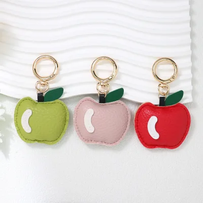 Cute Apple Bag Charm Pu Leather Keychains Decoration Charms Car Key Ring Accessories for Handbag