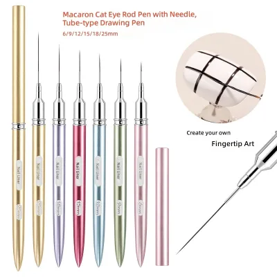 Metal Handle Nylon Bristles Ultra-Fine Needle-Tip Nail Art Line-Drawing Pen for Outlining and Floral Detailing