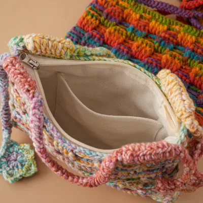 Office Worker Handmade Crochet Star Pattern Yarn Vibrant Autumn-Style Handbag for Leisure Travel-Ready-to-Wear Crocheted