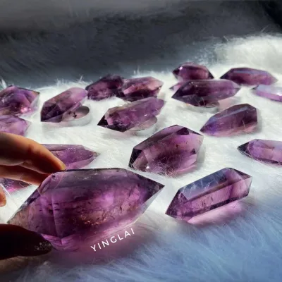 Wholesale High Quality Natural Quartz Fengshui Crystals Healing Stones Black Amethyst Double Points Wand