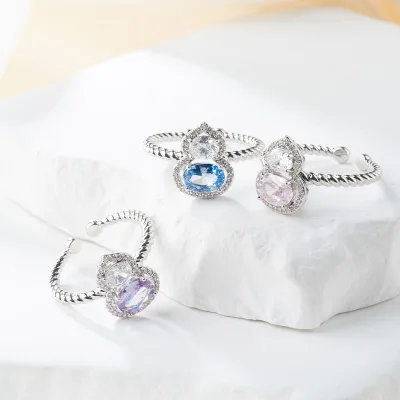 Super Flash Exquisite Micro Inlaid Zircon Gourd Ring Opening Adjustable Women's Luxury Ring