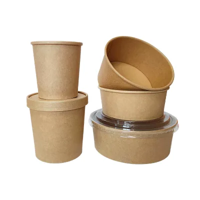 Custom Kraft Paper Bowl Lid Single Wall Design Recyclable Embossing Noodle Hamburger Sushi Pizza Salad Custom Logo Customizable