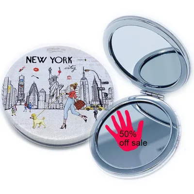 Fashion Custom New York USA Cheap Vintage Style Magnifying Glass Pu Cosmetic Mirror X15 X20 Small Mini Round Craft Mirrors