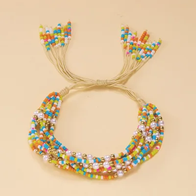 Niche, High-end, Bohemian Handmade Adjustable Multi-layered Pearl and Bead Bracelet