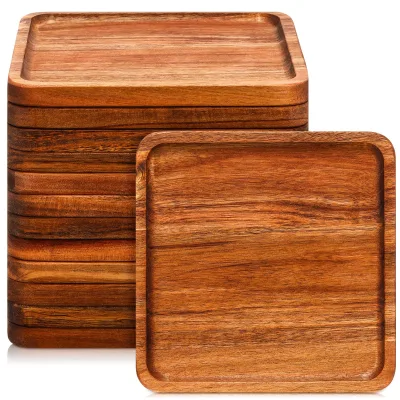 Wooden Plates Square Acacia Wood Charcuterie Board,8 Inch