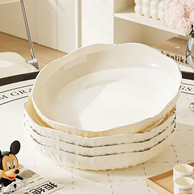 High-appearance Light-Luxury Plastic Floral Fruit Platter Set Food-Grade Minimalist Cream-Tone Dish Japanese Plant Pattern for