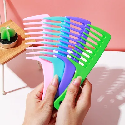AIOTN Wholesale Custom Logo Wide Tooth Plastic Hair Combs, Hole Handle Colorful Printed Styling Hair Brushes