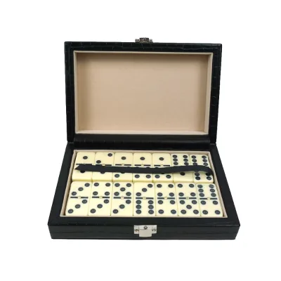Classic Ivory 5010 Dominoes Europe and the USA Hot-selling Black Leather Box Double 6 Domino Set