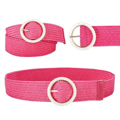Best Seller With Better Price Colourful Round Buckle Blue Stretch Raffia Waist Belt for Coat and Dress