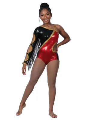 Custom Women Fringe Majorette Uniform Red Black Dance Stage Performance Costume Baton Twirling Dance