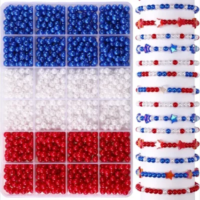 6mm Acrylic Pearl Beads Red White Blue Jewelry Making Decorations Necklace Bracelet for DIY Clothing