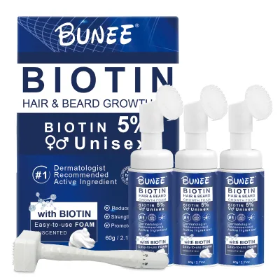 Best Selling Unscented Biotin Hair & Beard Growth Foam Topical Treatment Avocado Oil Hairline Nutrient Solution for Men 60ml