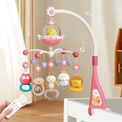 Baby Toys 0-24 Months Set Remote Control Little Bear Bed Bell Funny Hanging Toys Rattles Rotating Musical Unisex Baby Mobile
