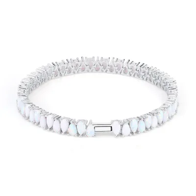 Tennis Bracelet European and American Water Drop Opal Tennis Silver Bracelet Hip-hop Women's and Men's Same Style Inlaid Claw Ch