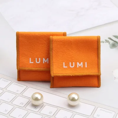Lowe Moq Custom Logo Printed Small Brush Cotton Twill Envelope Necklace Earring Ring Storage Dust Bag Flap Cotton Jewelry Pouch