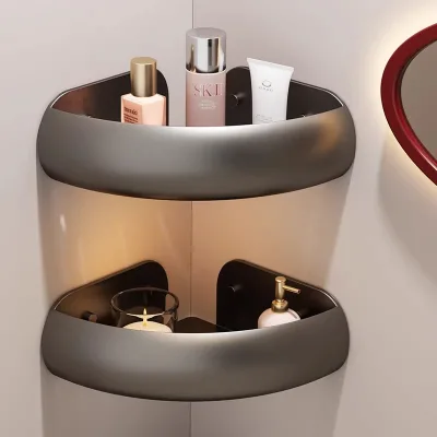 High-appearance Nordic Style Space Aluminum Bathroom Shelf Drill-free Triangular Basket for Toilet Wall-mounted Vanity Corner