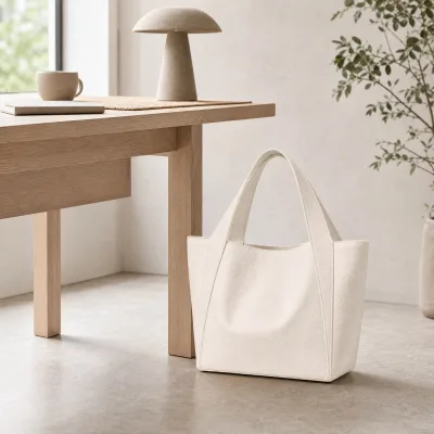 White Heavyweight Canvas Long Tote Bag with Wide Shoulder Strap Customizable Advertising for Shopping Travel & Everyday Use
