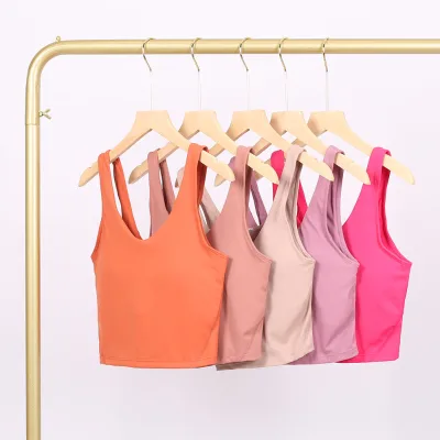 Women's Breathable High Support Sports Bra with Adjustable Straps Removable Pads Front Logo for Yoga-Spandex/Nylon Material