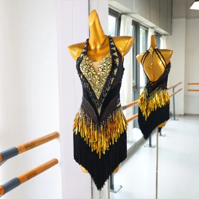 Fitdance Customize Latin Dance Dress High Quality Backless Ballroom Dance Costumes with Rhinestones Women Sexy Stage Dancewear