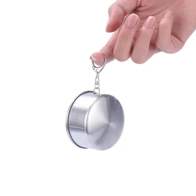 Camping Travel Keychain Foldable Cup Portable Water Beer Tumbler Collapsible Stainless Steel Cup