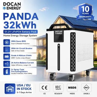 EU Stock Best Price 15kWh 16kWh 32kwh 48kwh 51.2V 300Ah 314Ah 330Ah Panda 32kWh 51.2V 628Ah 1000Ah Moveable LiFePO4 Battery Pack