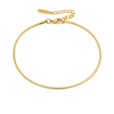 4MM 14K Gold Plated Stainless Steel Waterproof Figaro Twist Flat Snake Chain Link Anklet Bracelets for Women Men Foot Jewelry