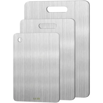 Modern Style Silver Rectangle Household Multi-Purpose Stainless Steel Chopping Board 201 Handle Anti-Slip Dishwasher Safe