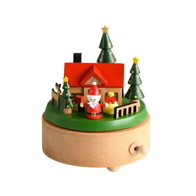Hot Popular Tree Ornament Wooden Music Box Special Custom Clockwork Christmas Rotating Music Box for Baby Gift