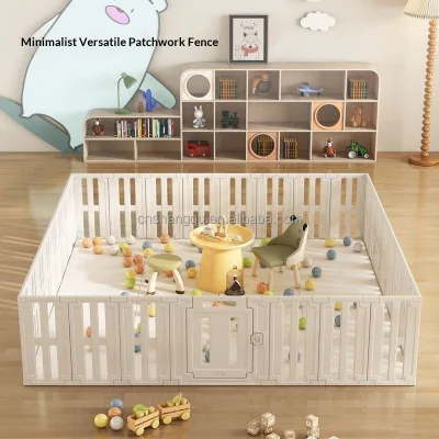 Minimalist Patchwork Baby Play Fence Plastic Foldable Toddler Activity Playpen With Safety Gate for Indoor Kids Game Area