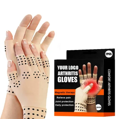 Compression Arthritis Gloves - Half Magnetic Anti-Arthritis Fingerless Health Therapy Glove Copper Infused Arthritis Gloves