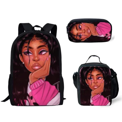 Cute Design 2019 Girl African Backpack Back Set Bookbag Boy Custom Lunch Box Pack High and Canvas Child Kid School Bag Backpag