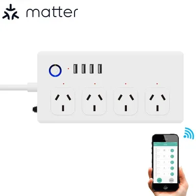 AU Smart Matter Power Strip With 4 AC Outlet 4 USB Port Timing Voice Control SAA Tuya Power Extension off Memory for Tablets