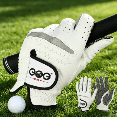 Men's Custom Logo Golf Gloves Breathable Genuine Leather Superior Grip & Comfort Left/Right Hand Durable for All Weather