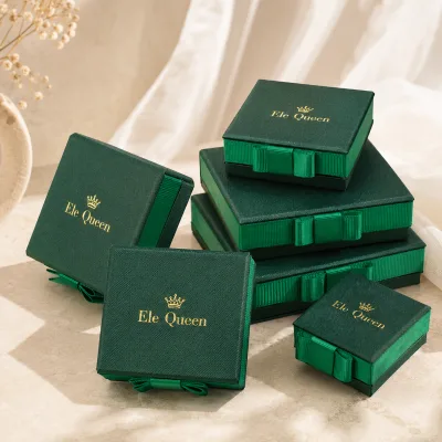 Elegant Cardboard Jewelry Gift Box with Bow Ribbon Design Packaging Case for Wedding Valentine and Premium Jewelry Gifts