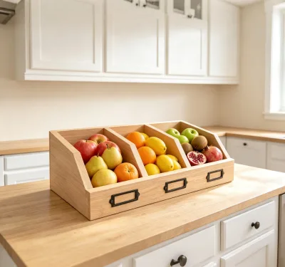 Customized Wooden Storage Bin Compartment Design Fruit Box Wooden Kitchen Storage Basket for Countertop