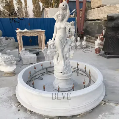 BLVE Handcarved Italian Garden White Stone Yard Naked Lady Fountains Marble Woman Pouring Water Fountain Outdoor