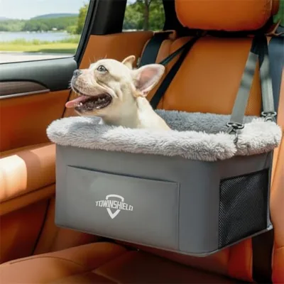 Dog Car Seat for Small Dogs Sturdy Dog Seat Car with Steel Frame & Front Pocket Foldable Dog Basket Car with Safety Lead