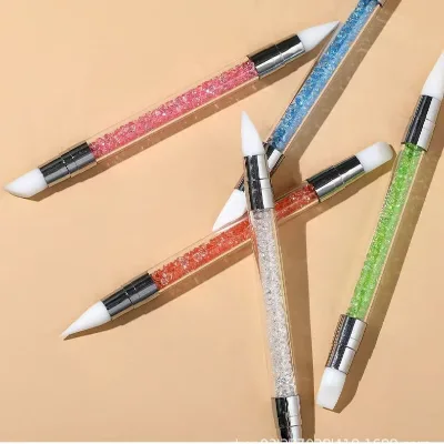 Beechip Crystal Drill Rod Double-Headed Silicone Pen Plastic Handle Hollow Carving Clay Nail Art Repair Tool 5-Piece Set