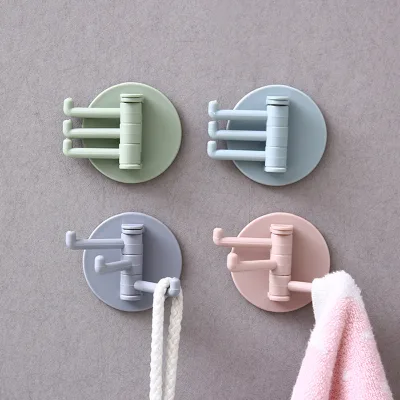 Innovative Multifunction Load-bearing 3-connected Rotary Hook Kitchen Bathroom Wall Nordic Color Paste Type