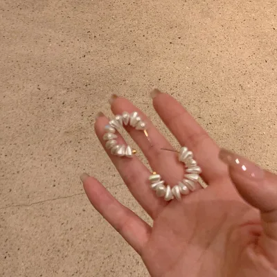 FANCY DAY Korean Style Baroque Beaded Pearl Circle C Shape Hoop Other Fashion Earrings