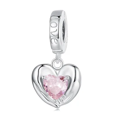 OEM High Quality Travel Bulk Glitter Luxury pink Zircon Charm Designer Heart Pendant Detachable Wholesale Charms for Jewelry