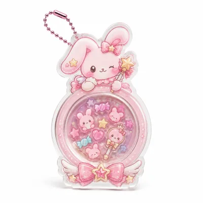 Customized Anime Shaker Keychain with Pre-installed Flowing Sand-oil Charm Rocking Bed, Acrylic Materialcustom Cartoon Keychain.