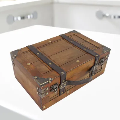 Small Wooden Storage Chest Trunk Decorative Wood Box with Lid